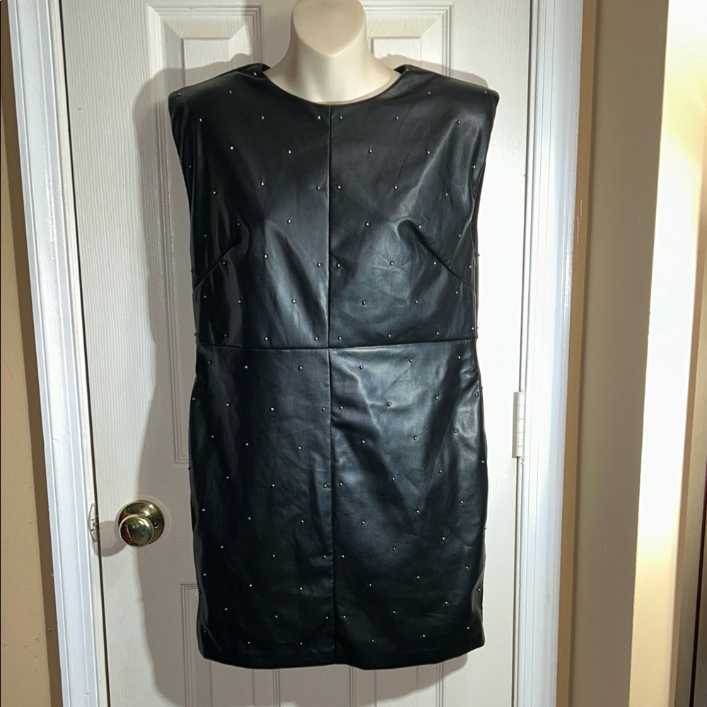 Express Faux Leather Black Embellished Studded Mini Pencil Dress
